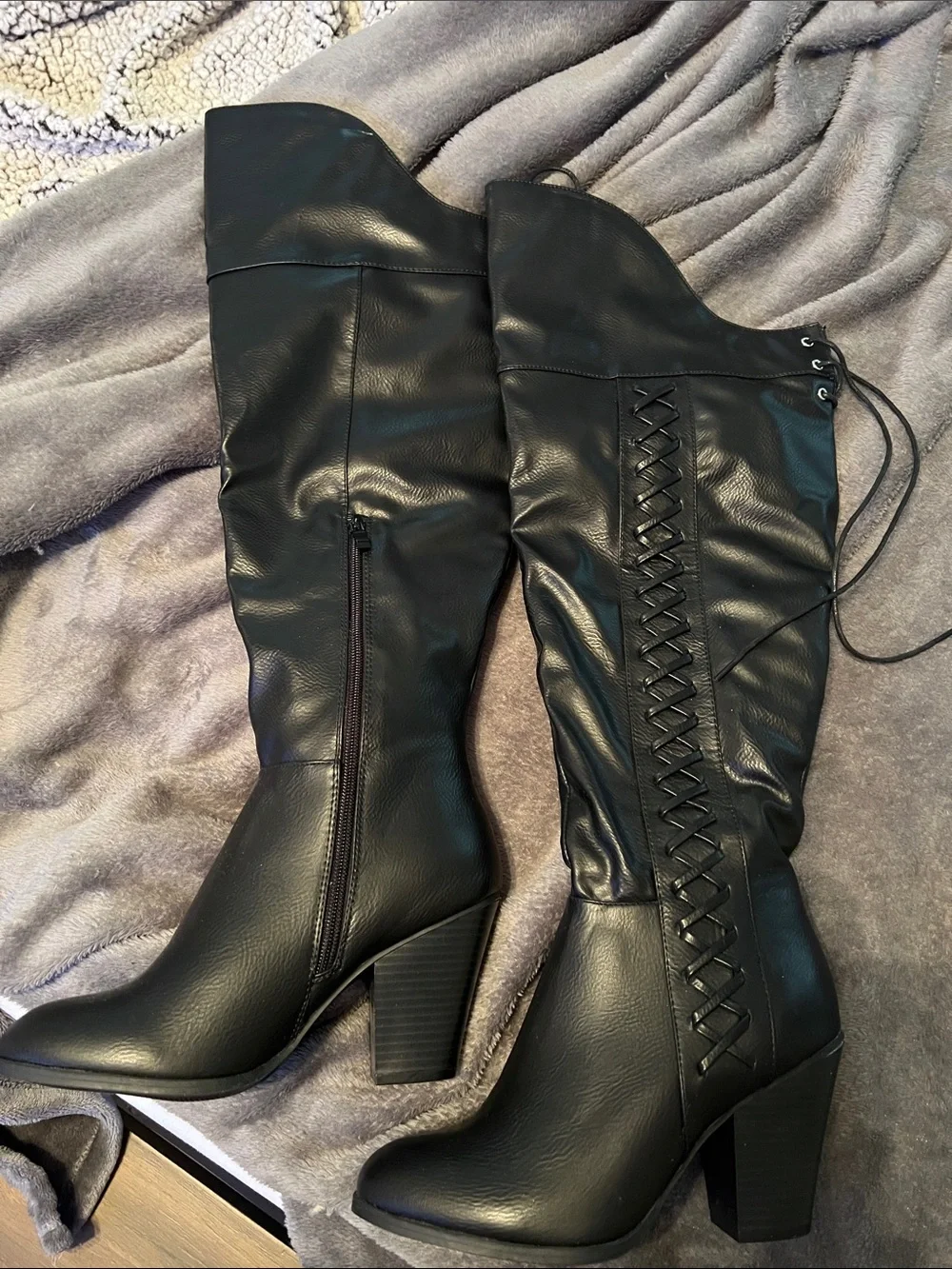 Black Lace-Up Over-the-Knee Women's Boots